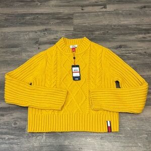 Tommy Hilfiger Women's Mustard Cable Knit Sweater.